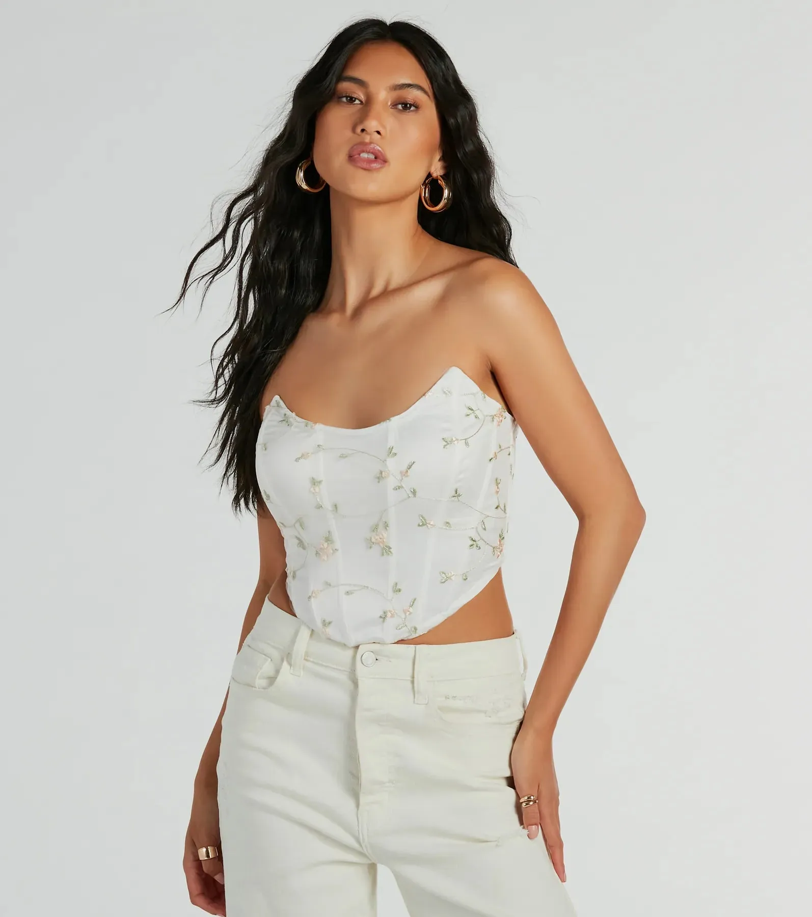 トップス whipstaff 5way tulle bustier So Dainty Strapless Floral Tulle Corset Top | Parallel