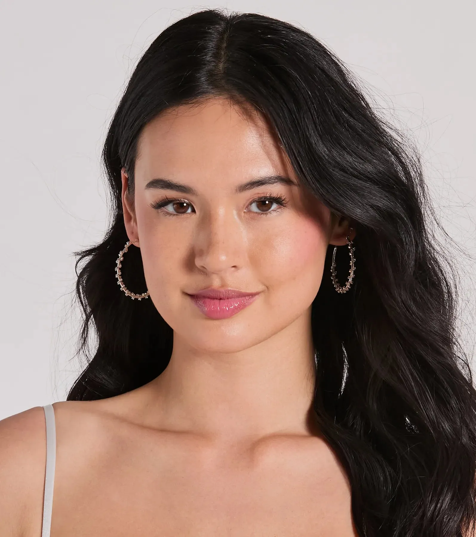 Dainty Brilliance Rhinestone Hoop Earrings sold by Windsor product image thumbnail 3