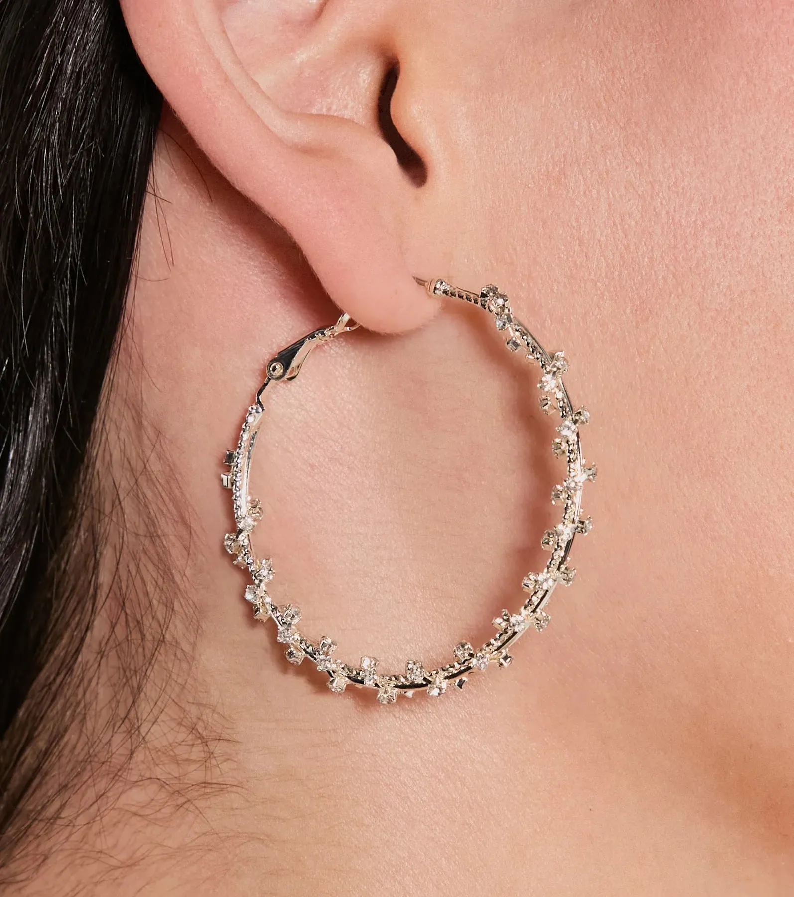 Dainty Brilliance Rhinestone Hoop Earrings sold by Windsor product image thumbnail 4