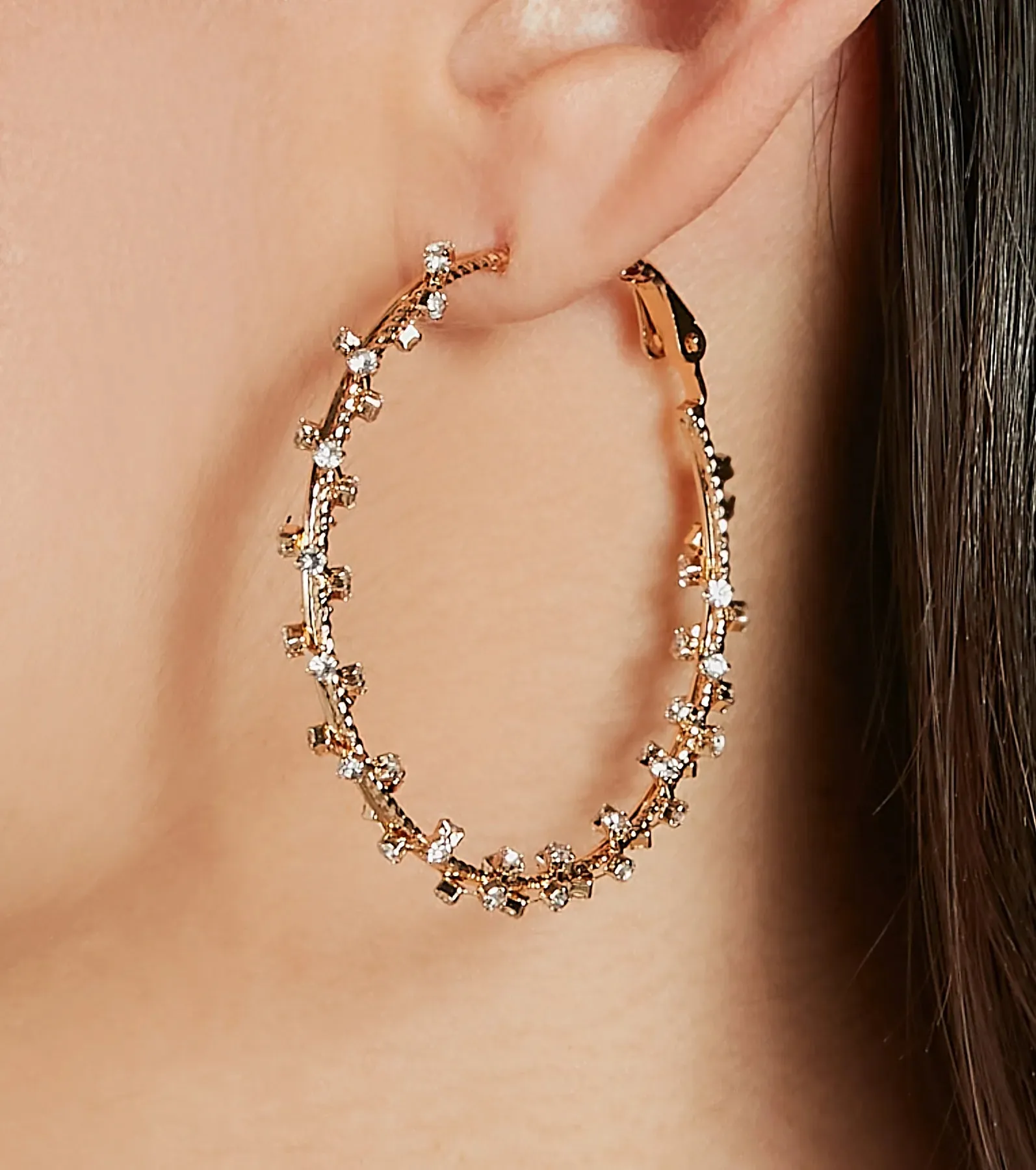 Dainty Brilliance Rhinestone Hoop Earrings sold by Windsor product image thumbnail 2
