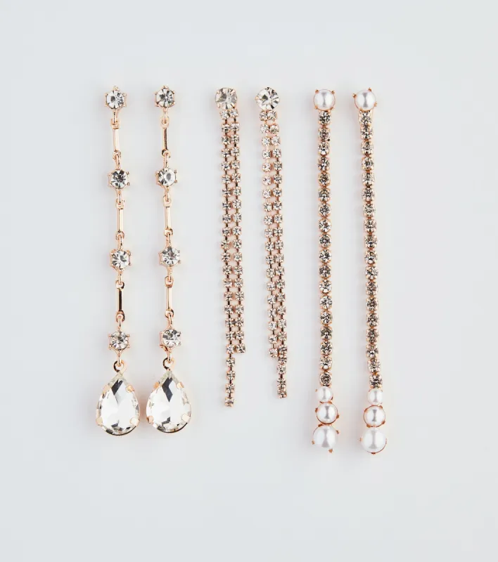 Trendy Glamour Rhinestone and Pearl Earring Set sold by Windsor