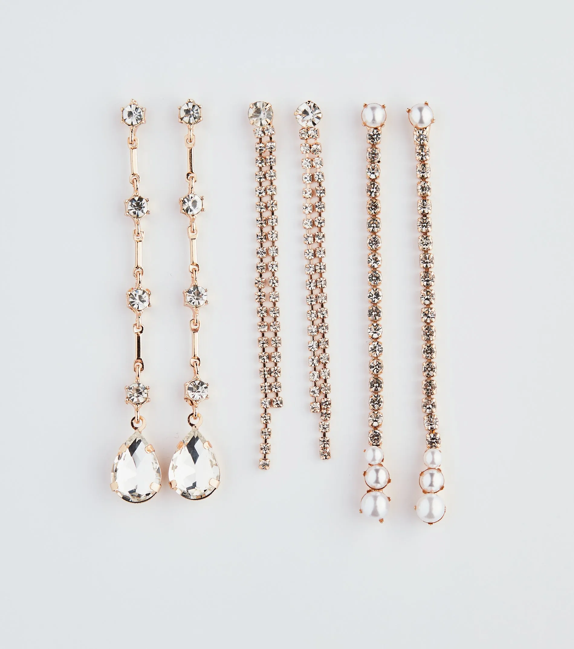 Trendy Glamour Rhinestone and Pearl Earring Set sold by Windsor