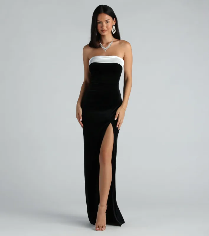 Marilyn Formal Velvet Strapless Satin Long Dress sold by Windsor