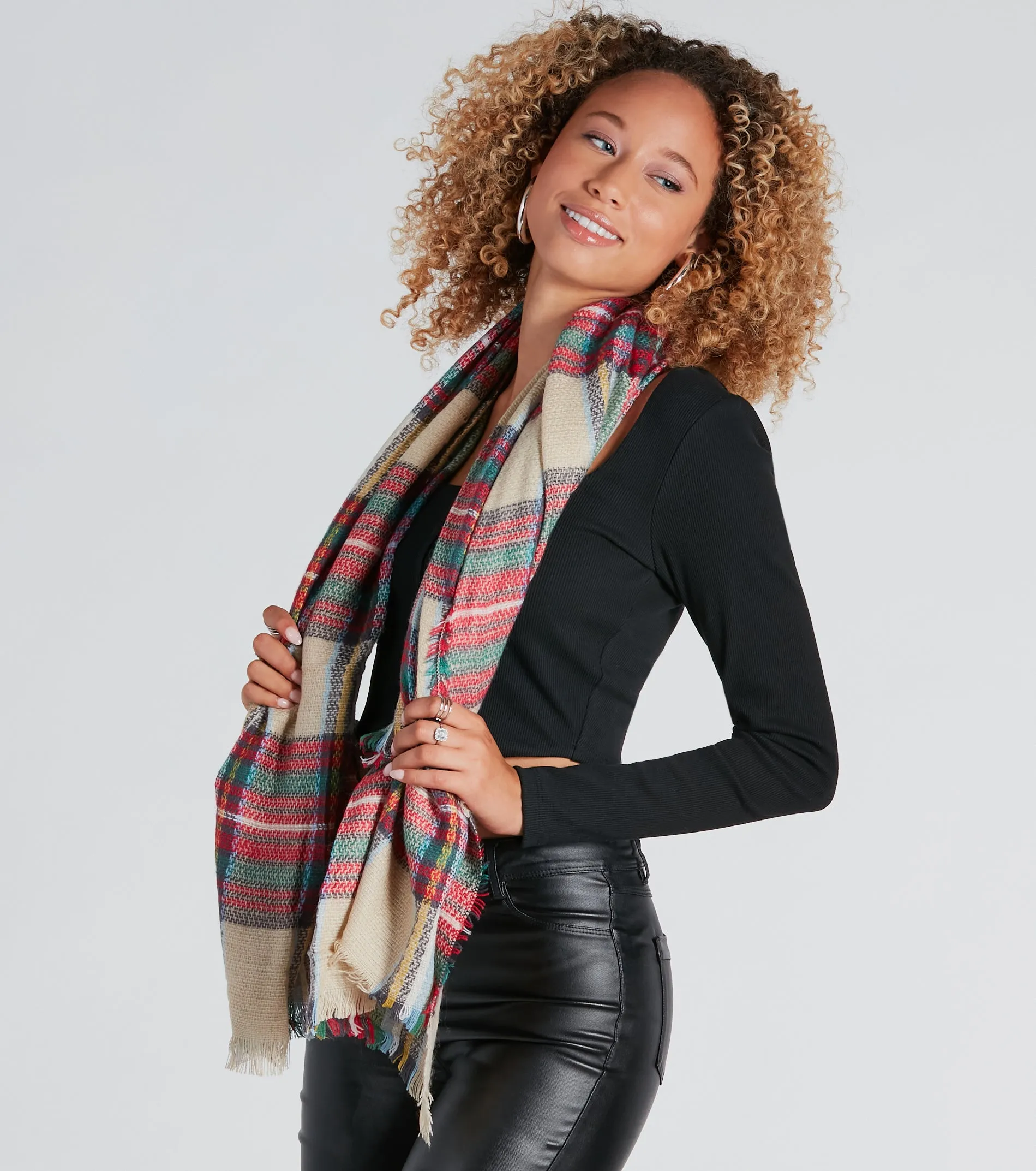 Favorite Season Plaid Frayed Scarf sold by Windsor product image thumbnail 2
