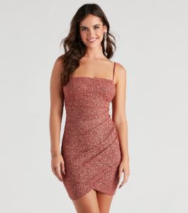 CLEARANCE - Shine On Ruched Glitter Mini Dress sold by Windsor