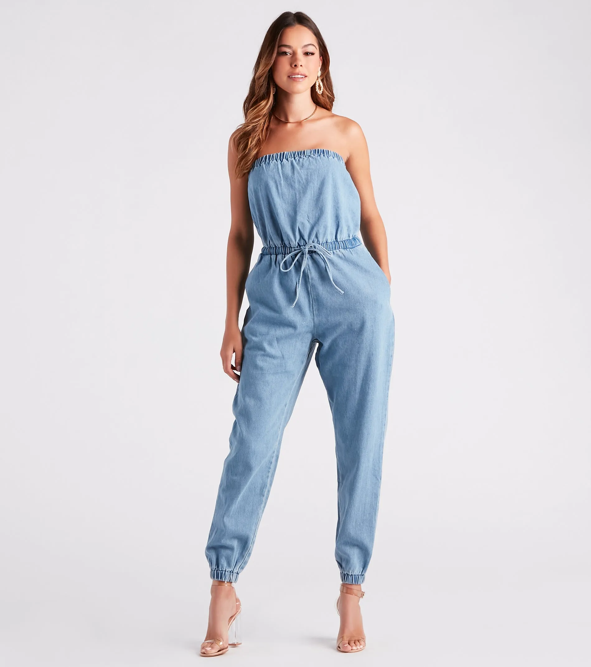 Fit Check Strapless Denim Jogger Jumpsuit sold by Windsor