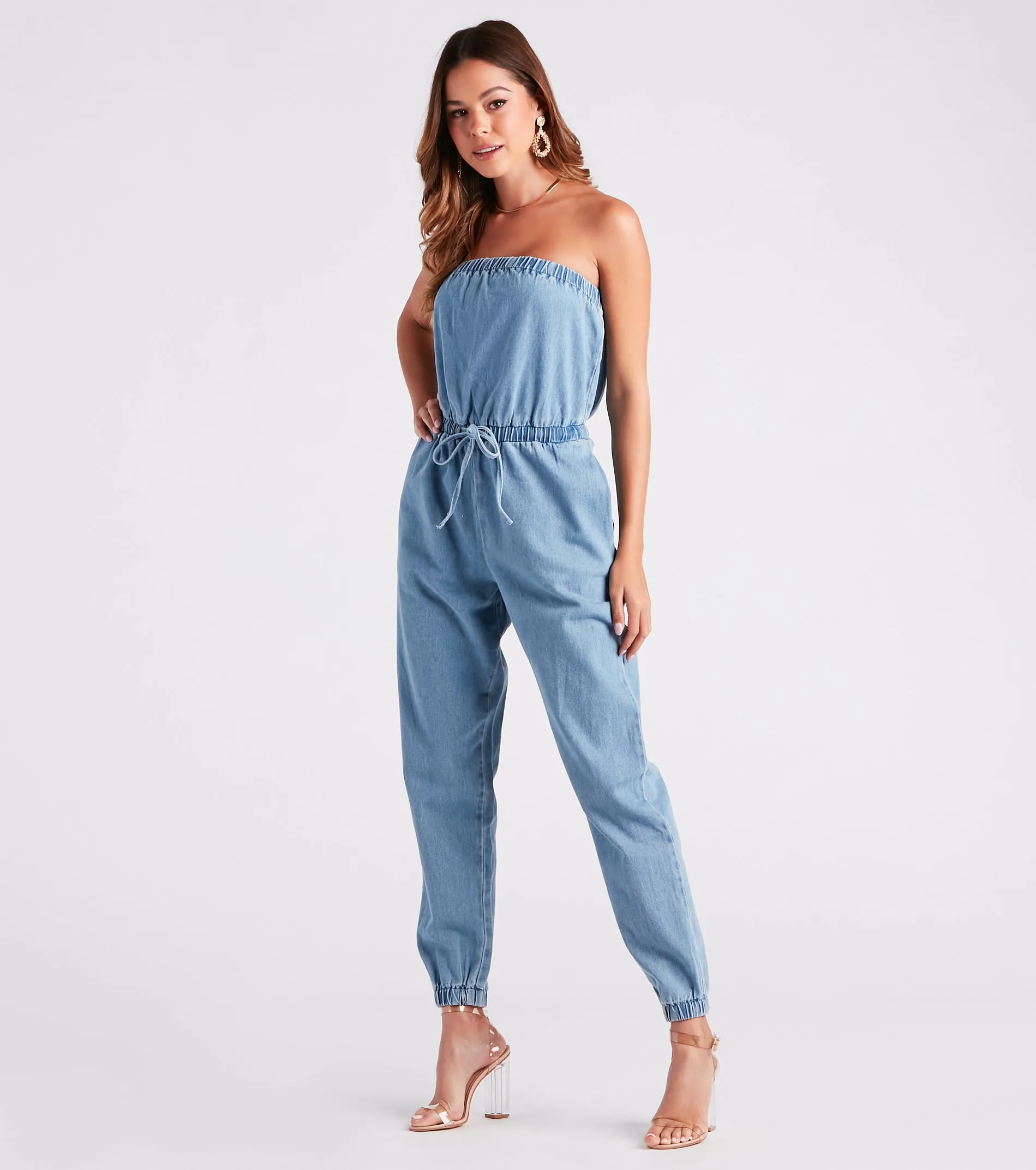 Fit Check Strapless Denim Jogger Jumpsuit sold by Windsor product image thumbnail 3