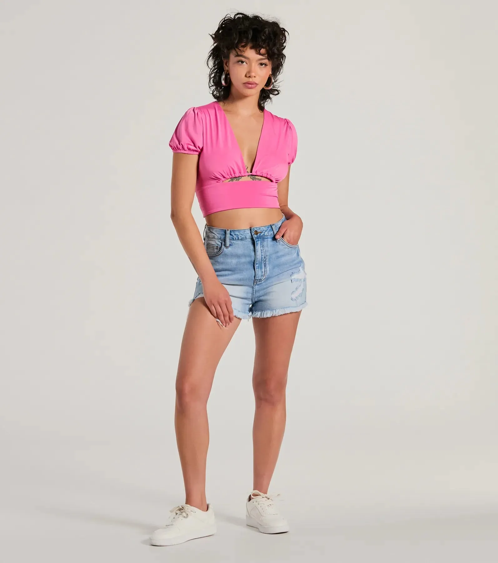 Simply Adorable Puff Sleeve Cutout Crop Top sold by Windsor product image thumbnail 3