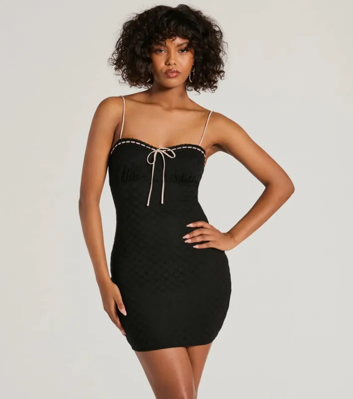 Sweeten The Occasion V-Neck Bow Lace Mini Dress sold by Windsor