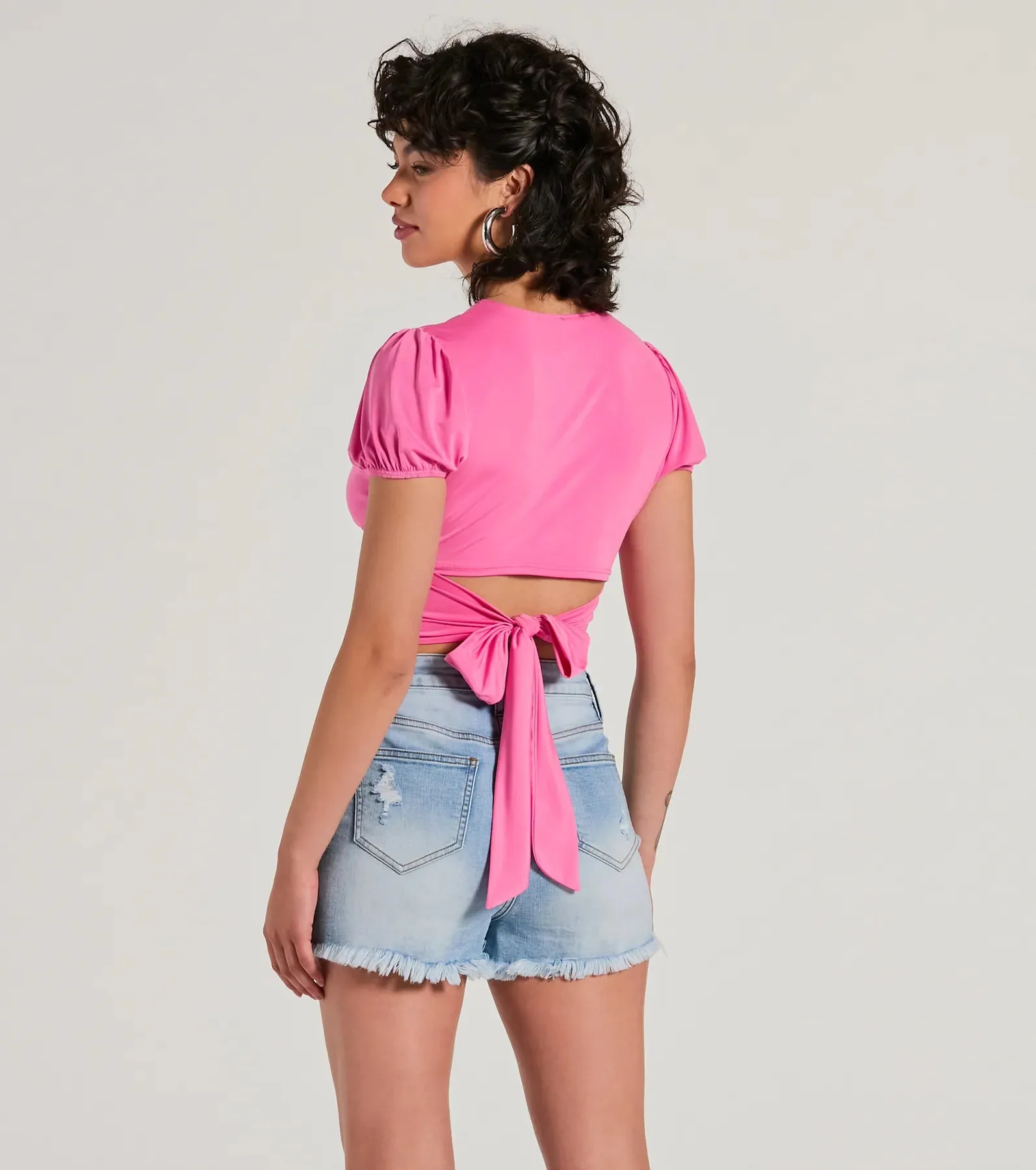 Simply Adorable Puff Sleeve Cutout Crop Top sold by Windsor product image thumbnail 2