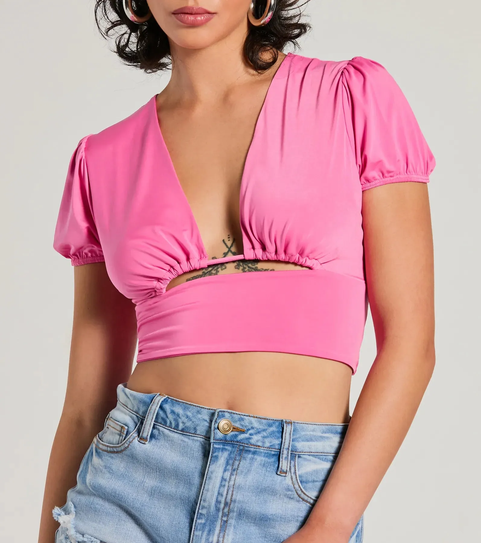 Simply Adorable Puff Sleeve Cutout Crop Top sold by Windsor product image thumbnail 4