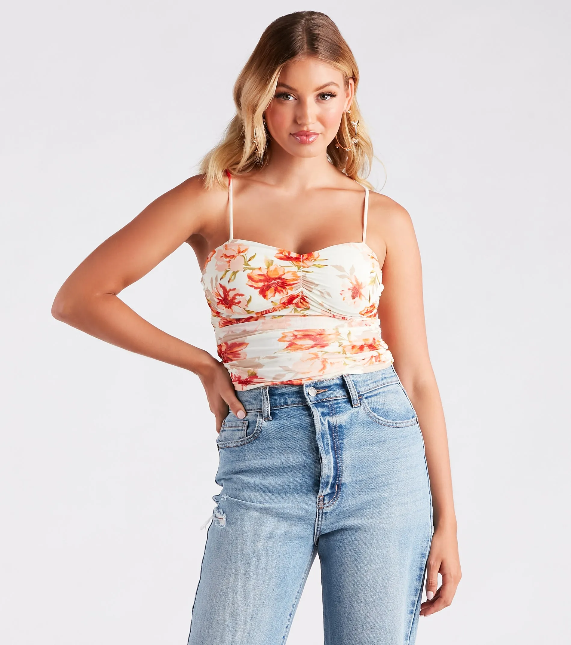 Much Adoration Floral Mesh Crop Top sold by Windsor