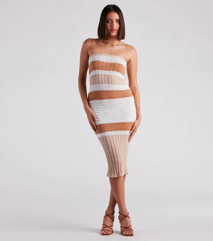 Weekend Date Striped Midi Sweater Dress sold by Windsor