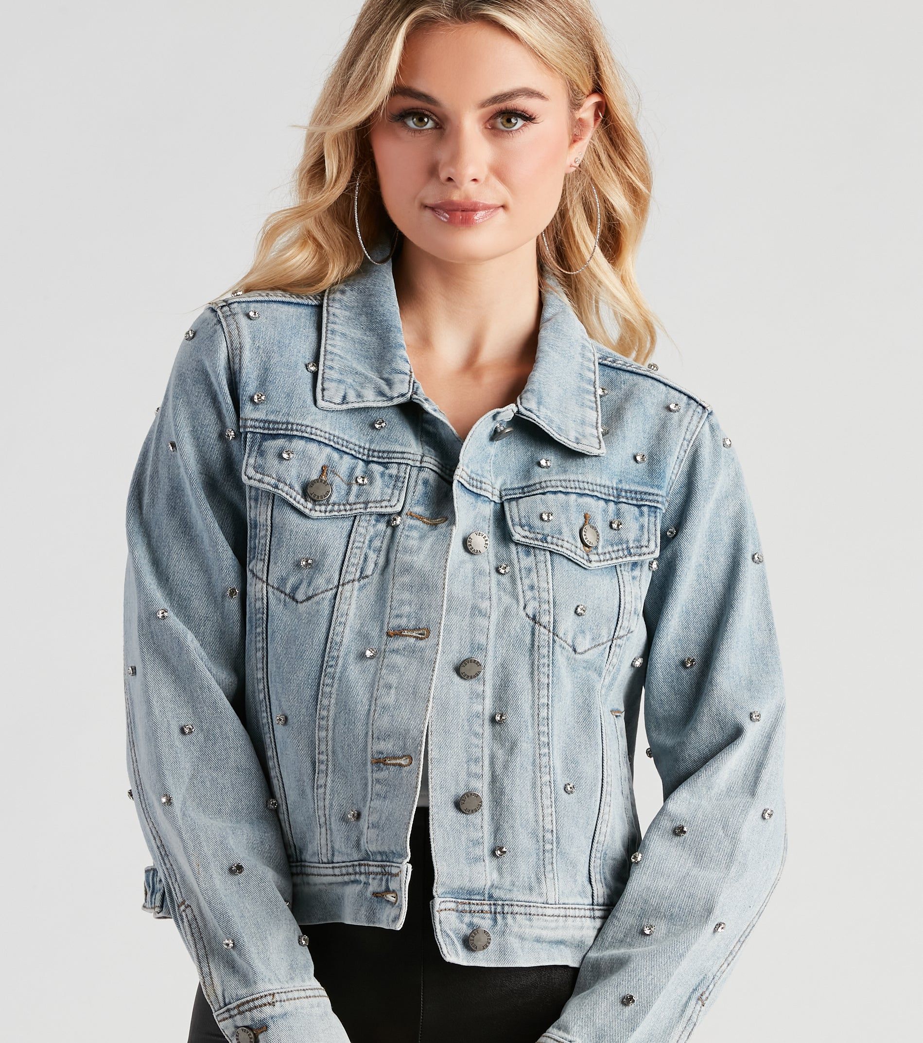 Casual Glam Rhinestone Denim Jacket sold by Windsor