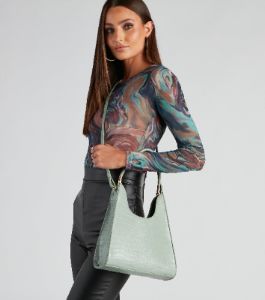 Chic Structured Croc-Embossed Shoulder Bag sold by Windsor