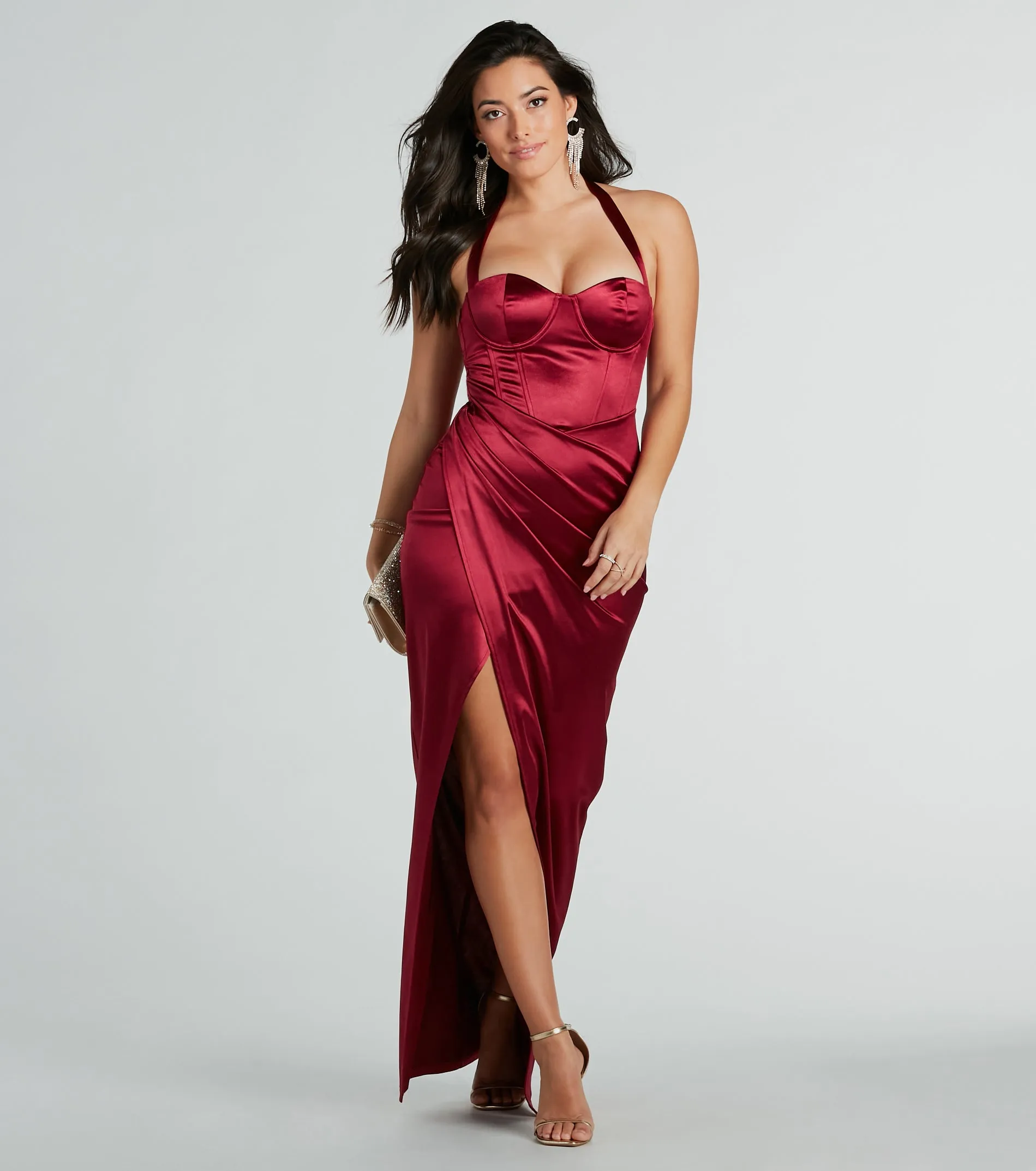 Karen Formal Sweetheart Halter Corset Satin Dress sold by Windsor product image thumbnail 5