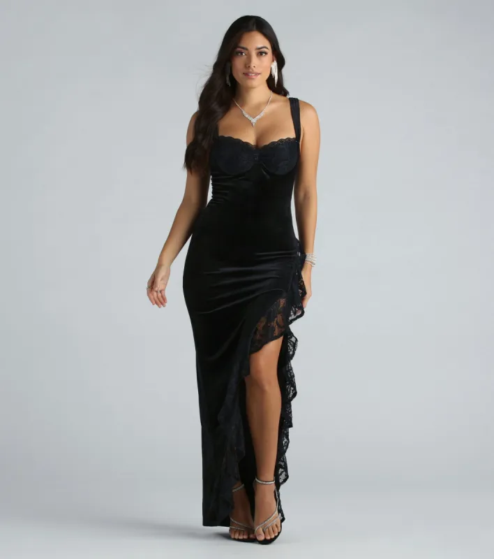 Cece Formal Velvet Lace Sweetheart Long Dress sold by Windsor