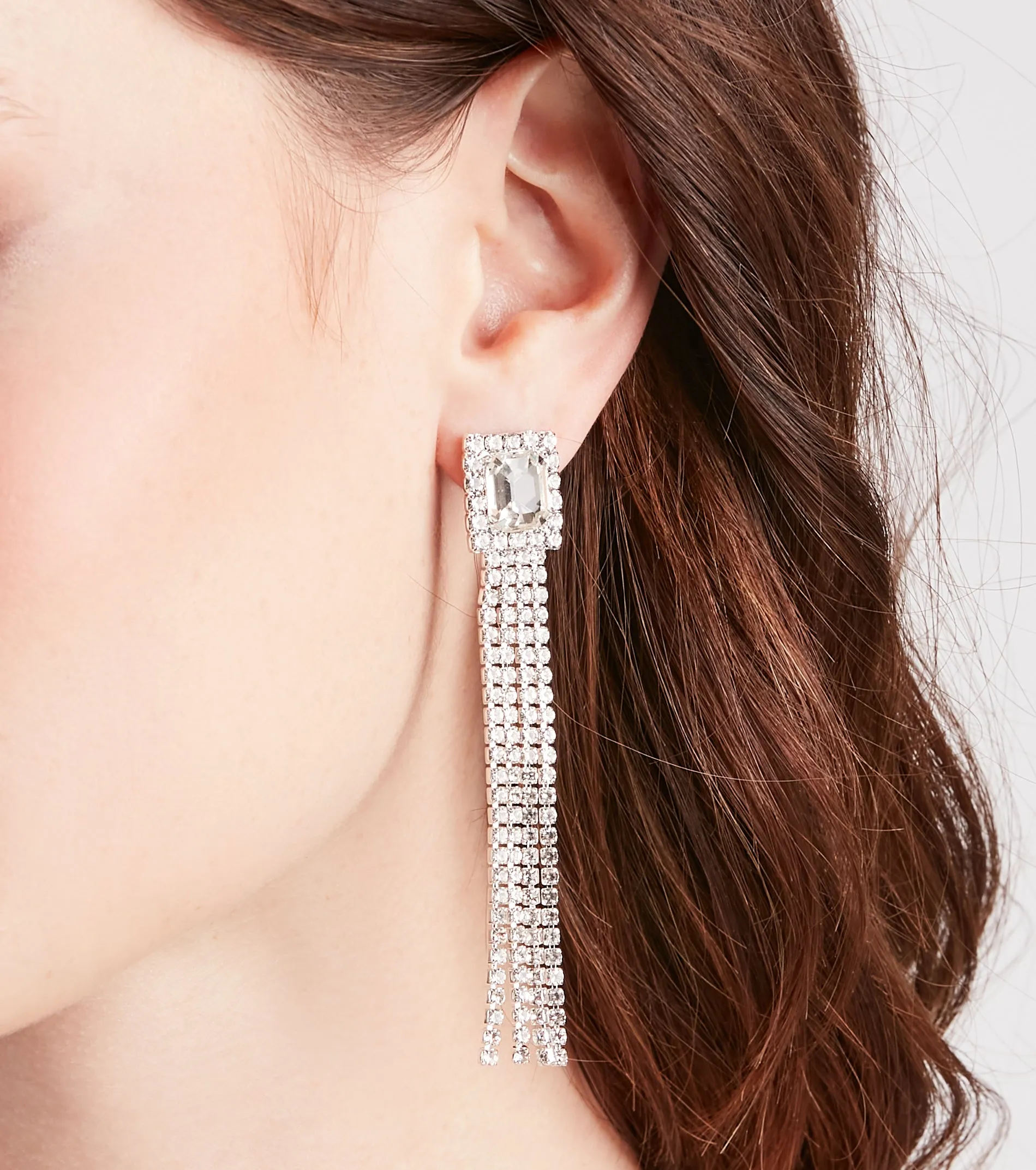 Glamorous Night Rhinestone Fringe Earrings sold by Windsor