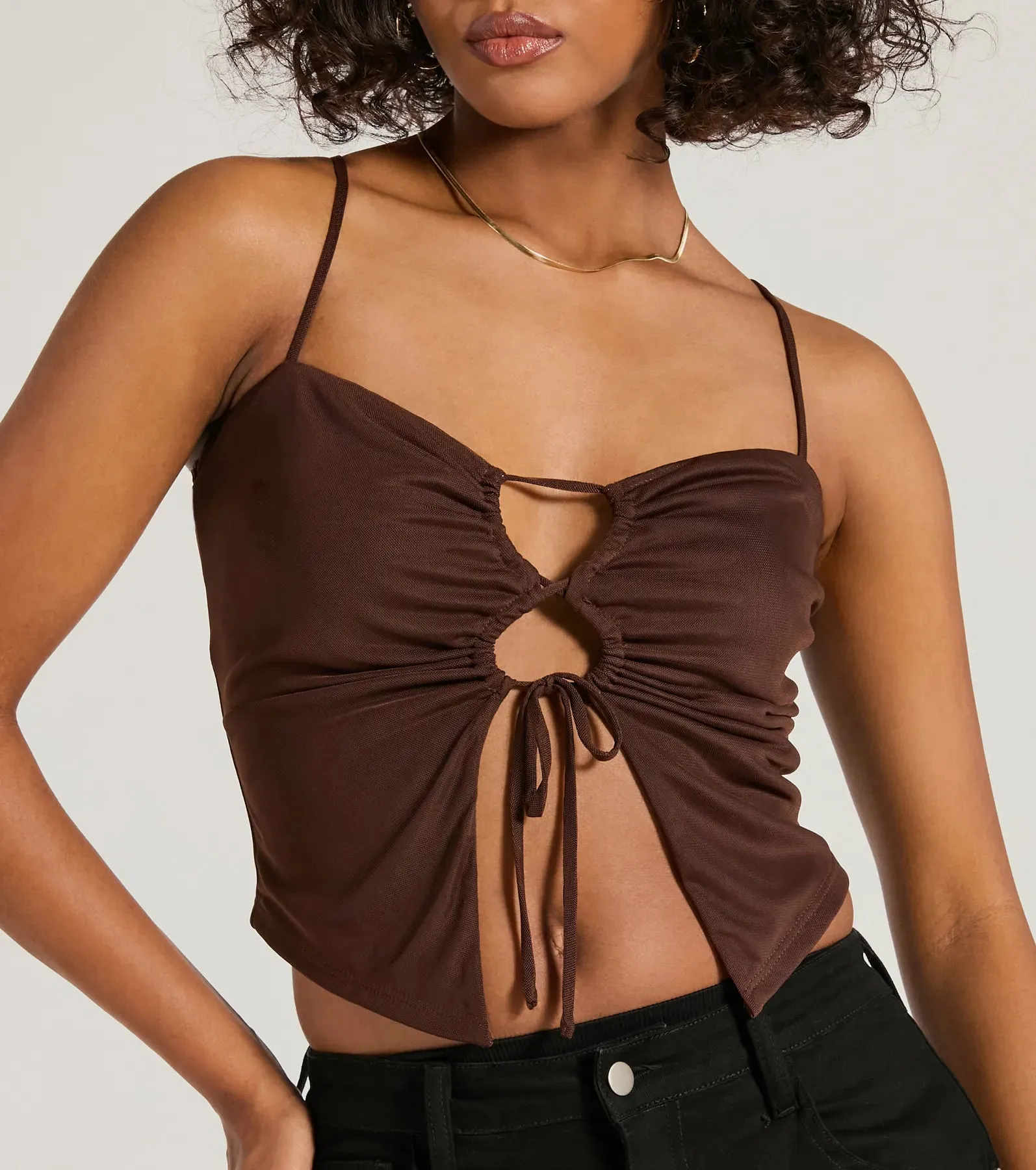 Sweet Fling Lace-Up Mesh Crop Top sold by Windsor product image thumbnail 4