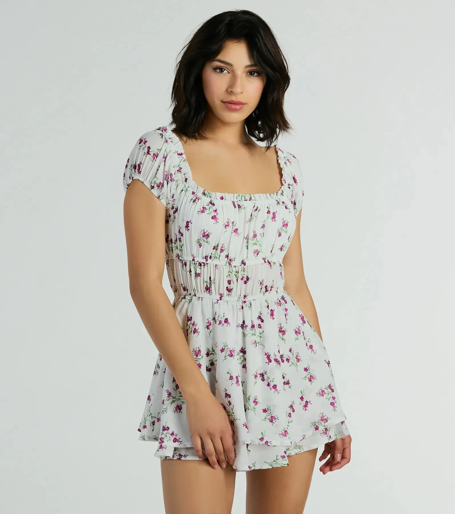 Cutest Vibe Puff Sleeve Floral Chiffon Romper sold by Windsor product image thumbnail 5