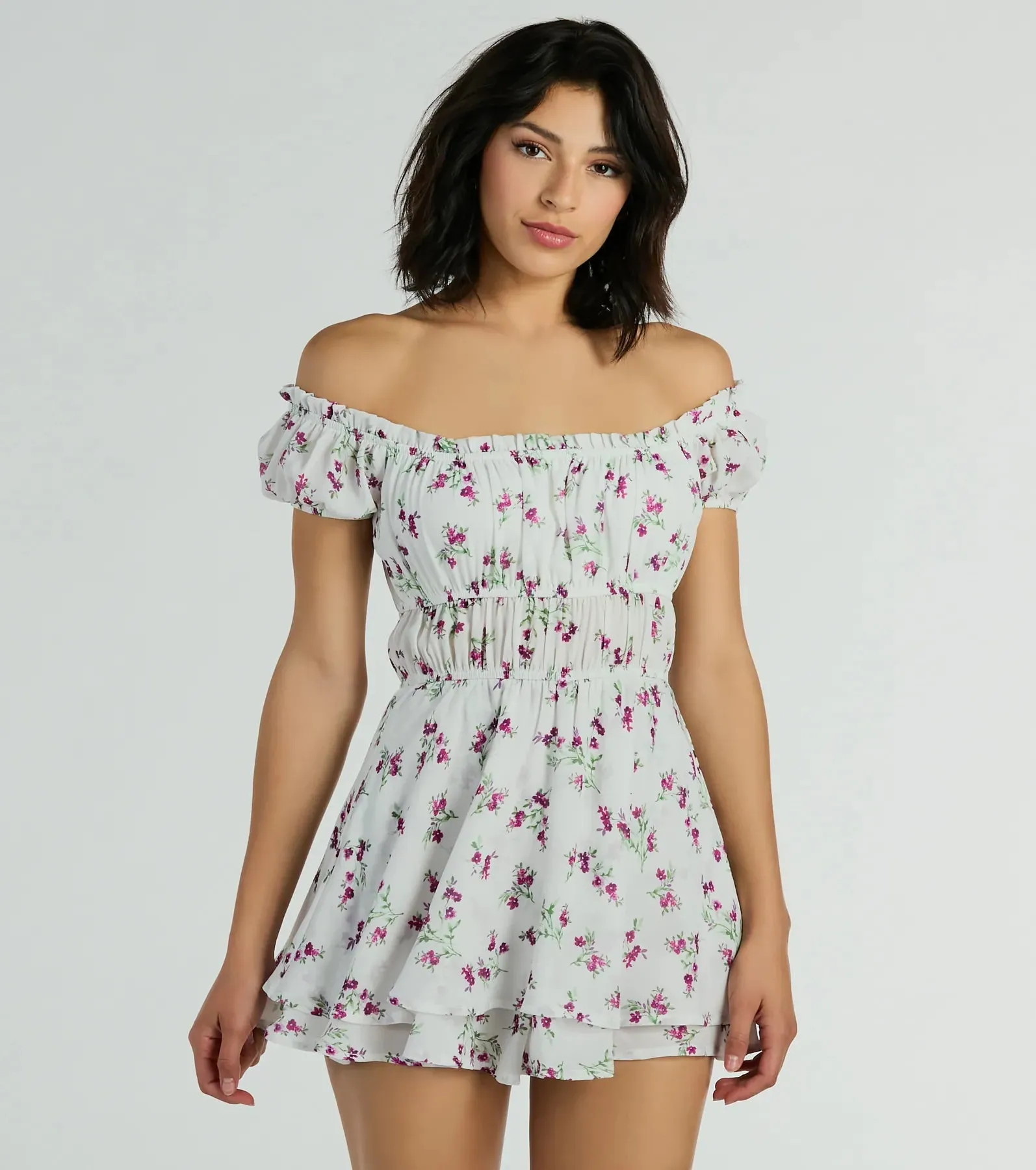 Cutest Vibe Puff Sleeve Floral Chiffon Romper sold by Windsor product image thumbnail 3