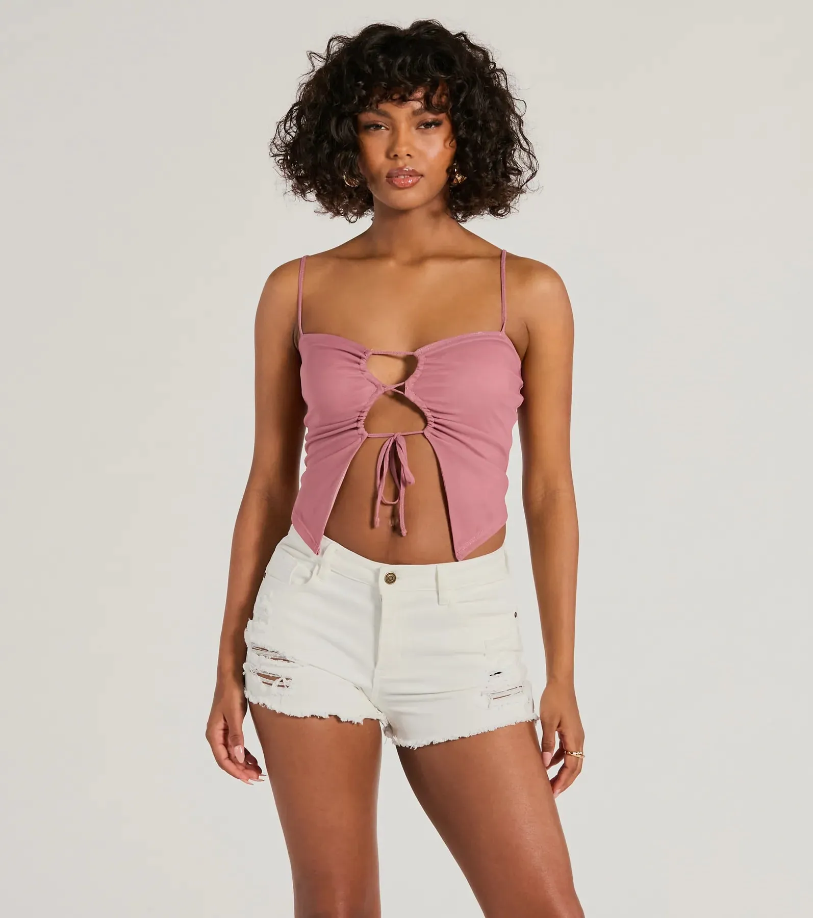 Sweet Fling Lace-Up Mesh Crop Top sold by Windsor product image thumbnail 5