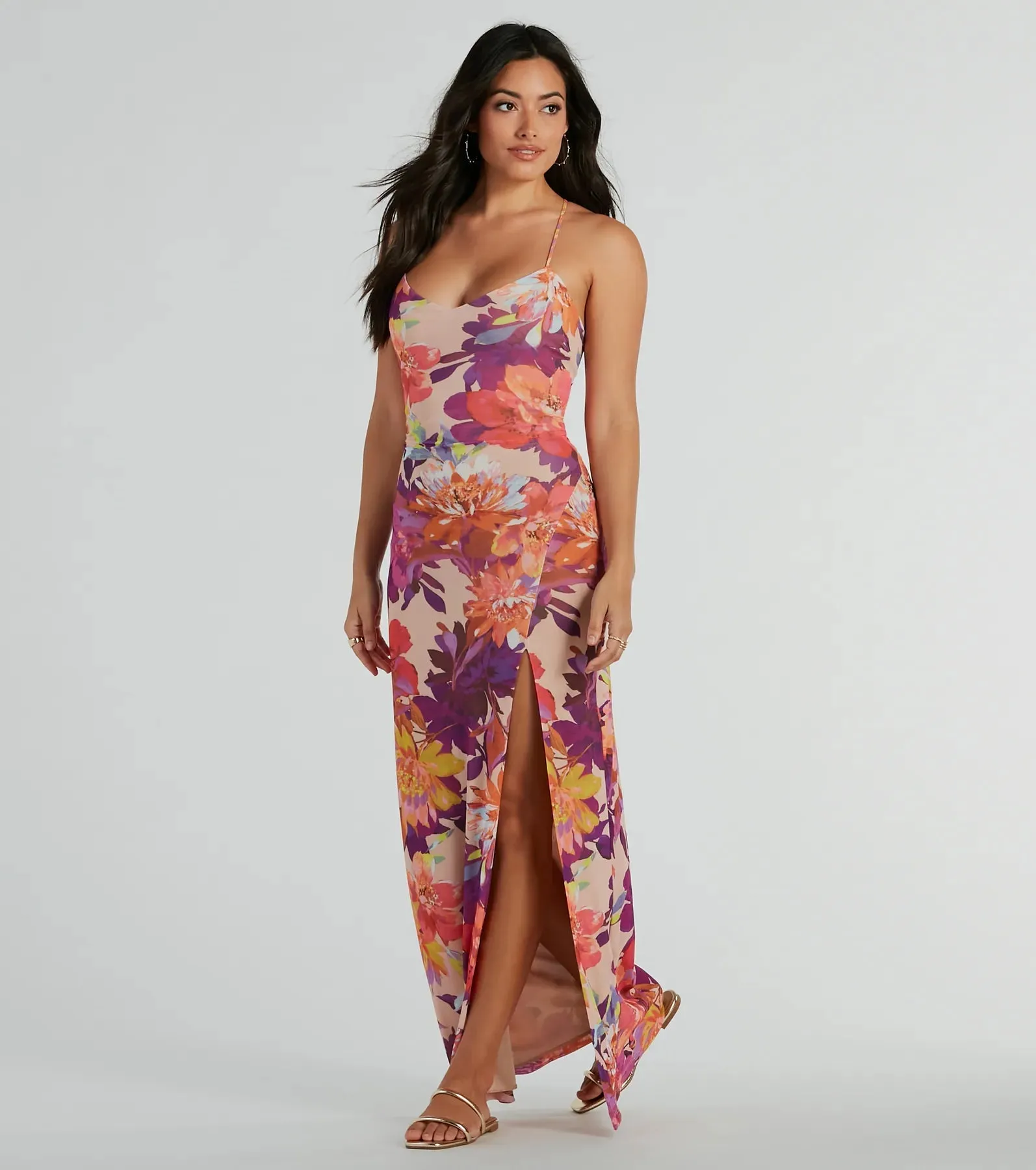 Paradise Babe Lace Up Tropical Floral Maxi Dress sold by Windsor