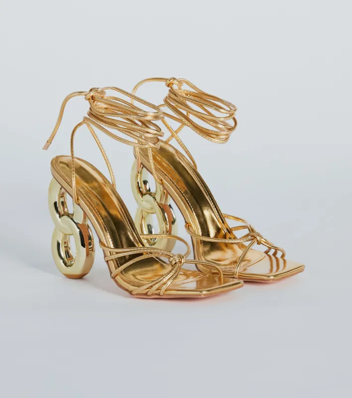 So Major Lace-Up Metallic Chain-Link Heels sold by Windsor
