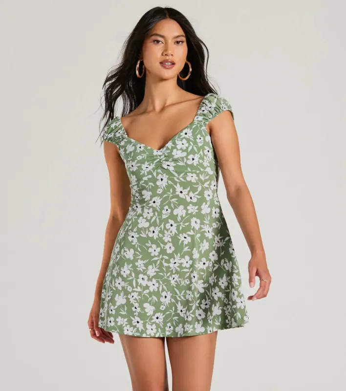 Charming Ways V-Neck Floral Crepe A-Line Dress sold by Windsor