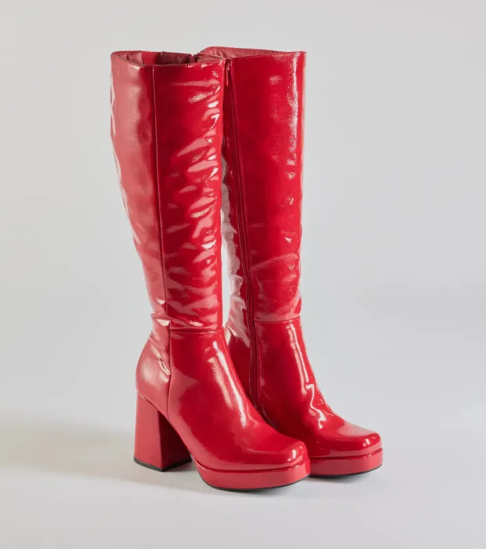 So Stunning Patent Faux Leather Under The Knee Platform Boots sold by Windsor
