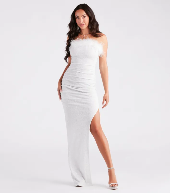 PLACEHOLDER - Rosaline Formal Glitter Marabou Strapless Dress sold by Windsor