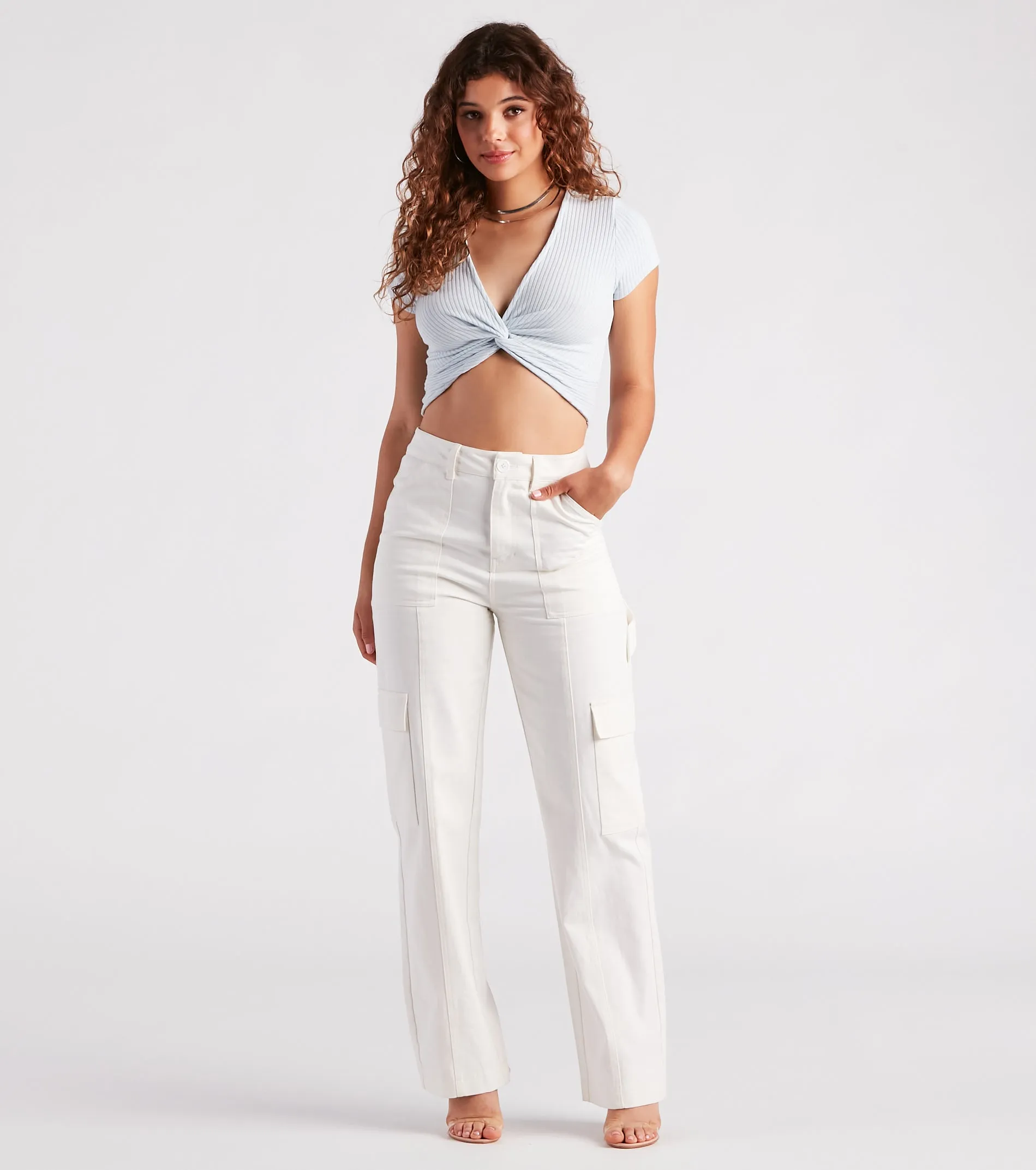 Flaunt It Girl V-Neck Twist Crop Top sold by Windsor product image thumbnail 3