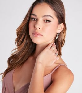 Dainty Radiance Rhinestone Leaf Drop Earrings sold by Windsor