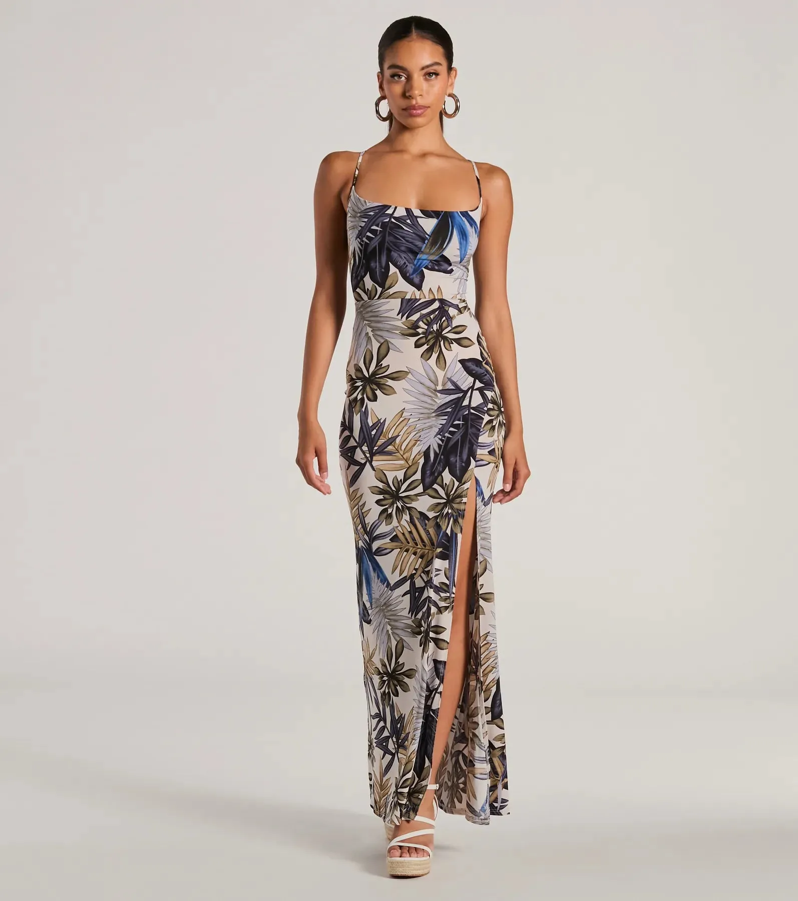 Summer Vacay Lace-Up Tropical Maxi Dress sold by Windsor