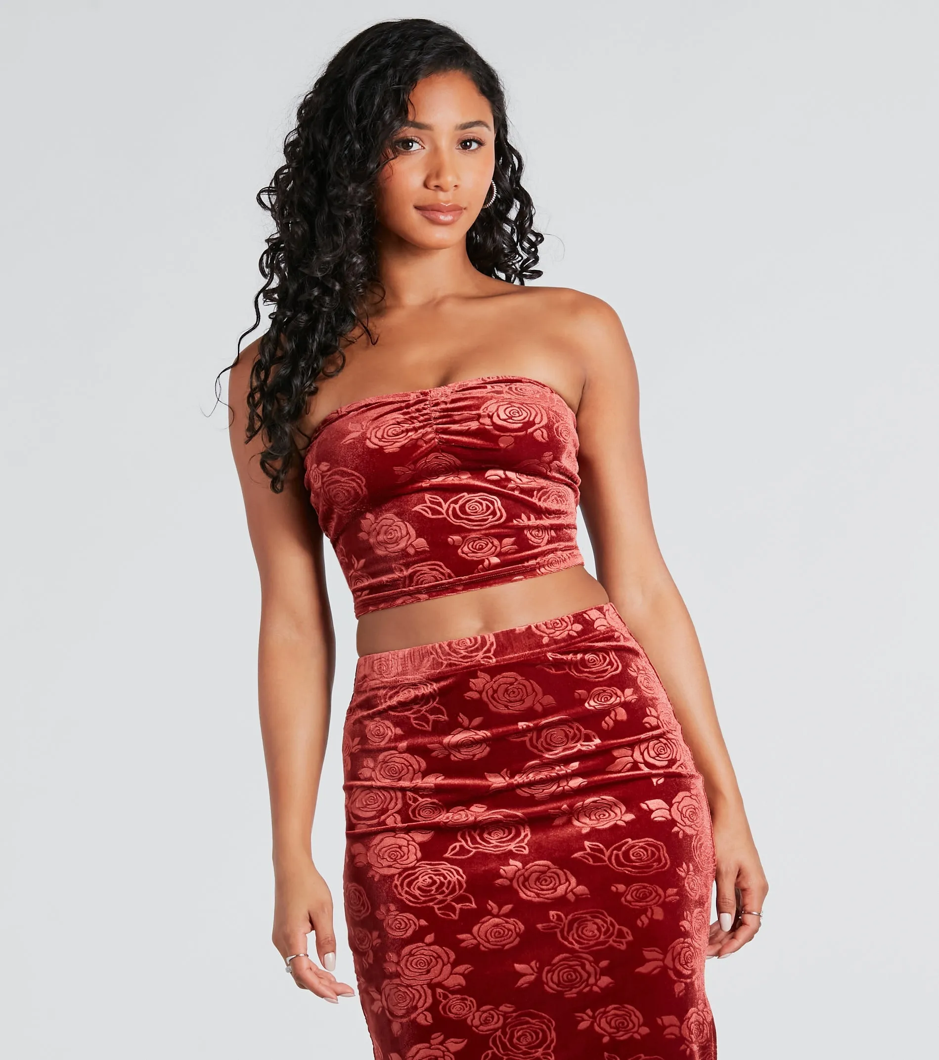 CLEARANCE - Loves Me Velvet Floral Strapless Crop Top sold by Windsor