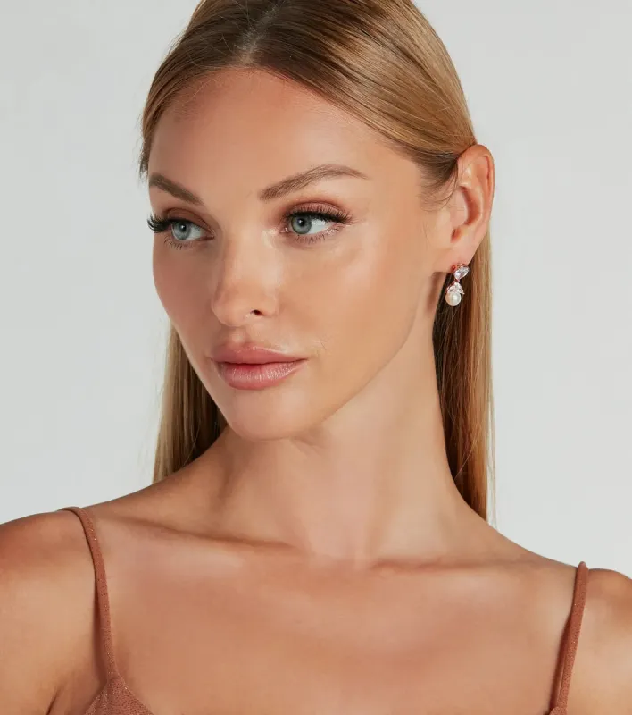 Luxe Aura Cubic Zirconia And Pearl Drop Earrings sold by Windsor