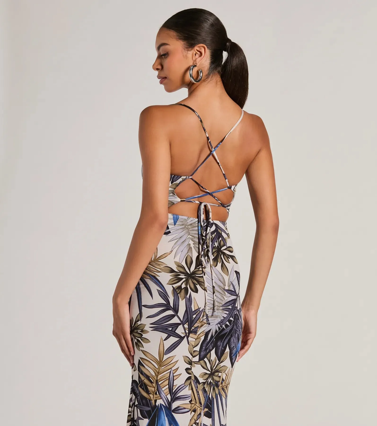 Summer Vacay Lace-Up Tropical Maxi Dress sold by Windsor product image thumbnail 4
