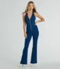 Coolest In Town Halter Zip-Up Flare Denim Jumpsuit sold by Windsor