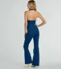 Coolest In Town Halter Zip-Up Flare Denim Jumpsuit sold by Windsor