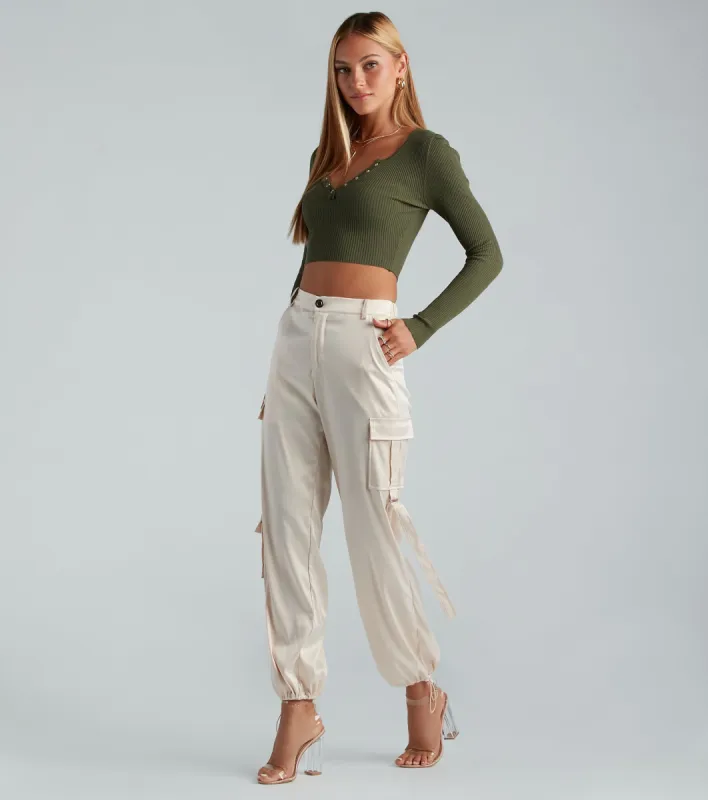 City Sleek Satin Cargo Joggers sold by Windsor