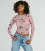 Butterfly Effect Long Sleeve Mesh Crop Top sold by Windsor