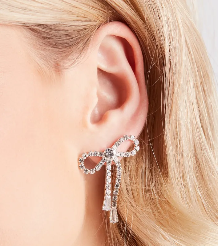 Cutest Glam Vibes Rhinestone Bow Earrings sold by Windsor