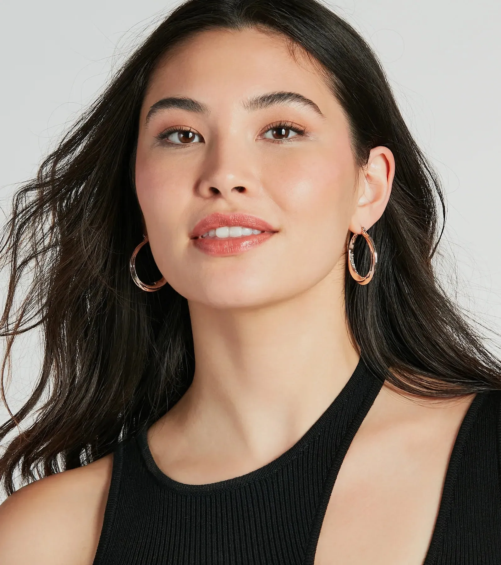 Luxe Obsession Rhinestone Trim Hoop Earrings sold by Windsor