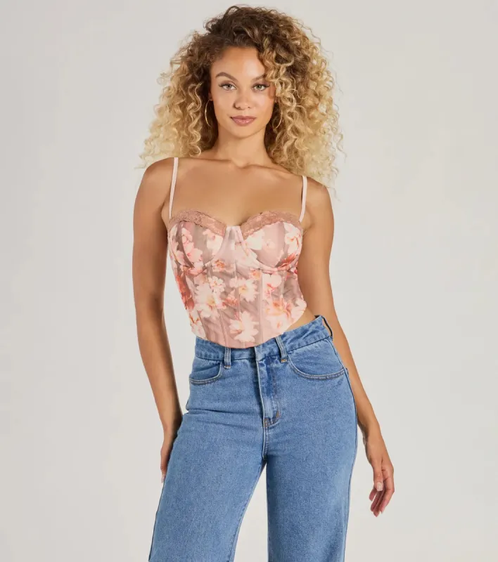 Pretty It Girl Lace-Up Floral Bustier sold by Windsor