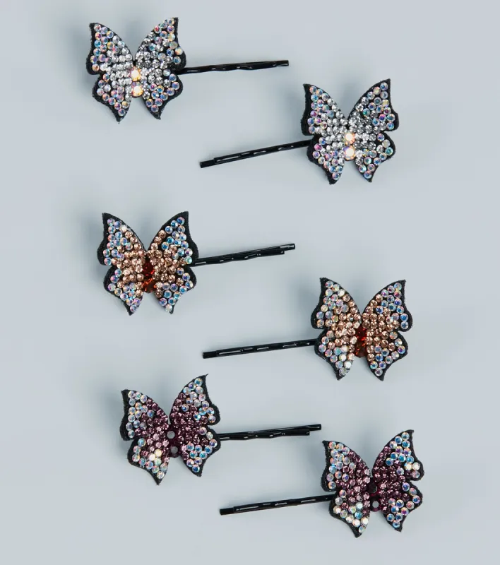 Glam Dreamer Rhinestone Butterfly Hair Pin Set sold by Windsor