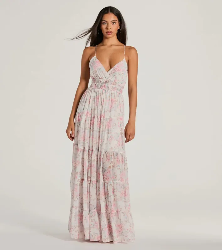 Exceptional Bliss Lace-Up Floral Chiffon Maxi Dress sold by Windsor