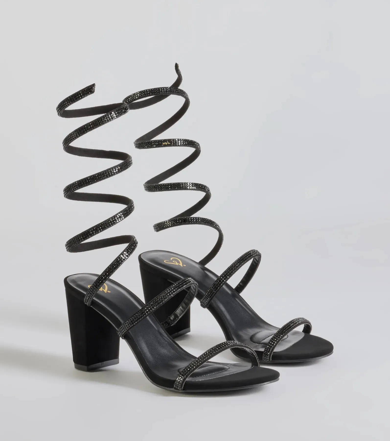 Gorgeous Girl Rhinestone Spiral Nubuck Block Heels sold by Windsor