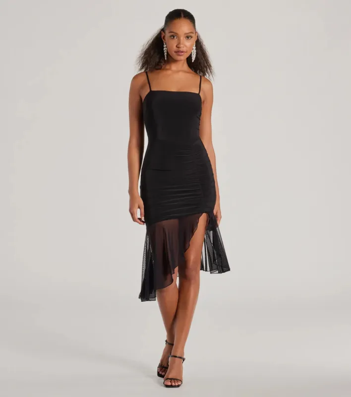 Dancing And Drinks Sleeveless Mesh Ruffle Midi Dress sold by Windsor