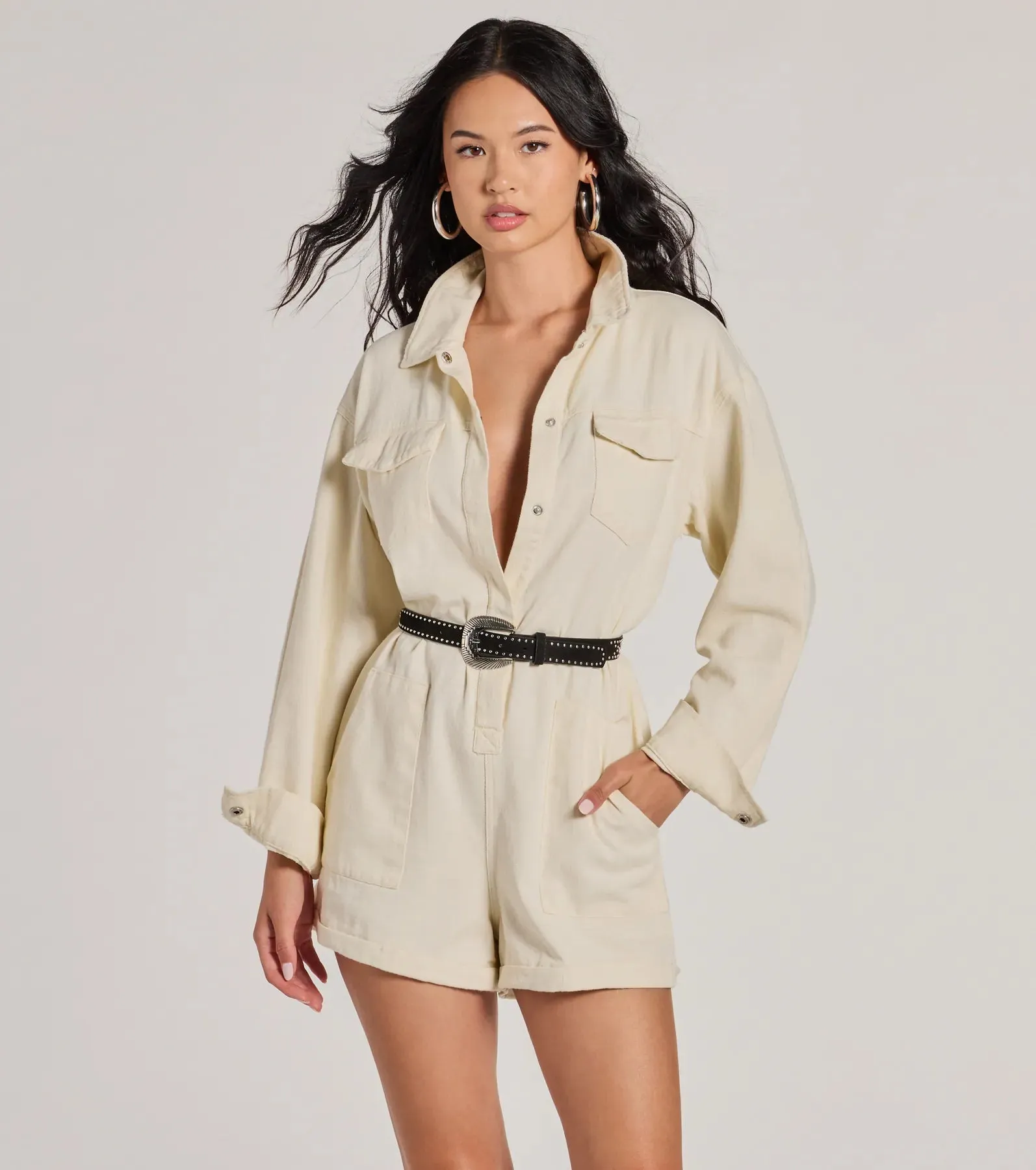 Casually Cool Long Sleeve Denim Romper sold by Windsor