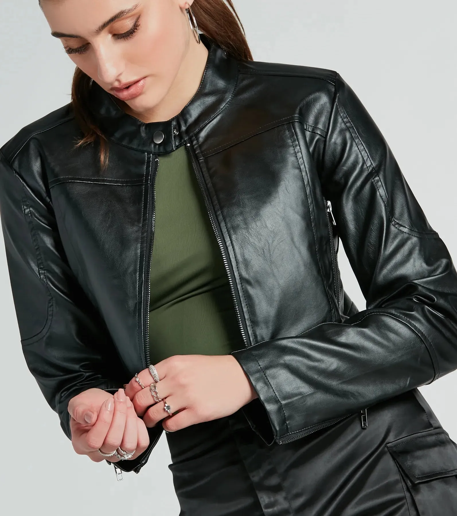 Solo Rider Faux Leather Crop Moto Jacket sold by Windsor product image thumbnail 3